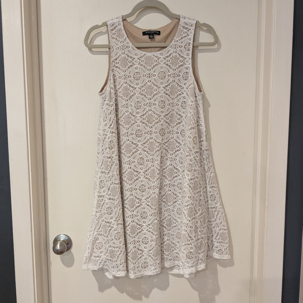Sharagano Lacey White Sleeveless A-Line Dress in Size 8